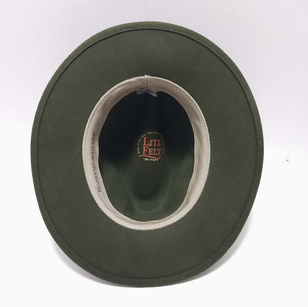 Duluth Trading Wool Felt Crusher Hat Medium Leather Band USA Made Green Fedora - Picture 5 of 14